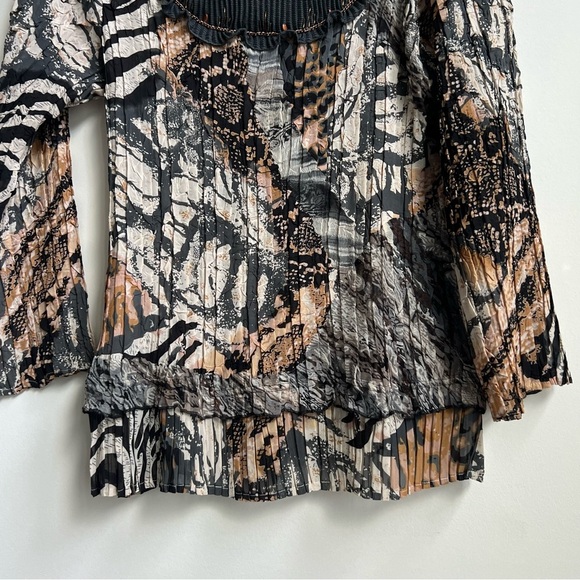 Alberto Makali XL Crinkle Pleated Blouse Artsy Beaded Chain Animal Snake 90s Y2k - Picture 4 of 10